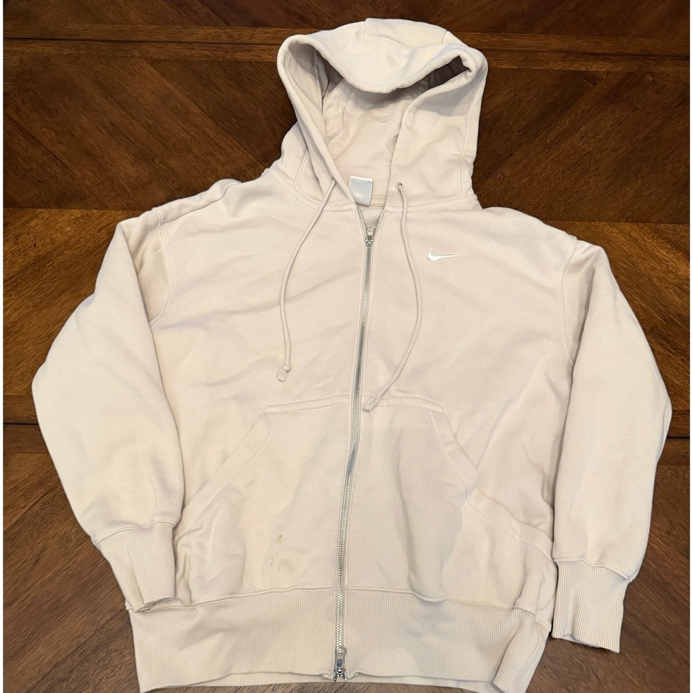 Nike Phoenix Fleece Full Zip Hoodie Beige Oatmeal Oversized Swoosh Small